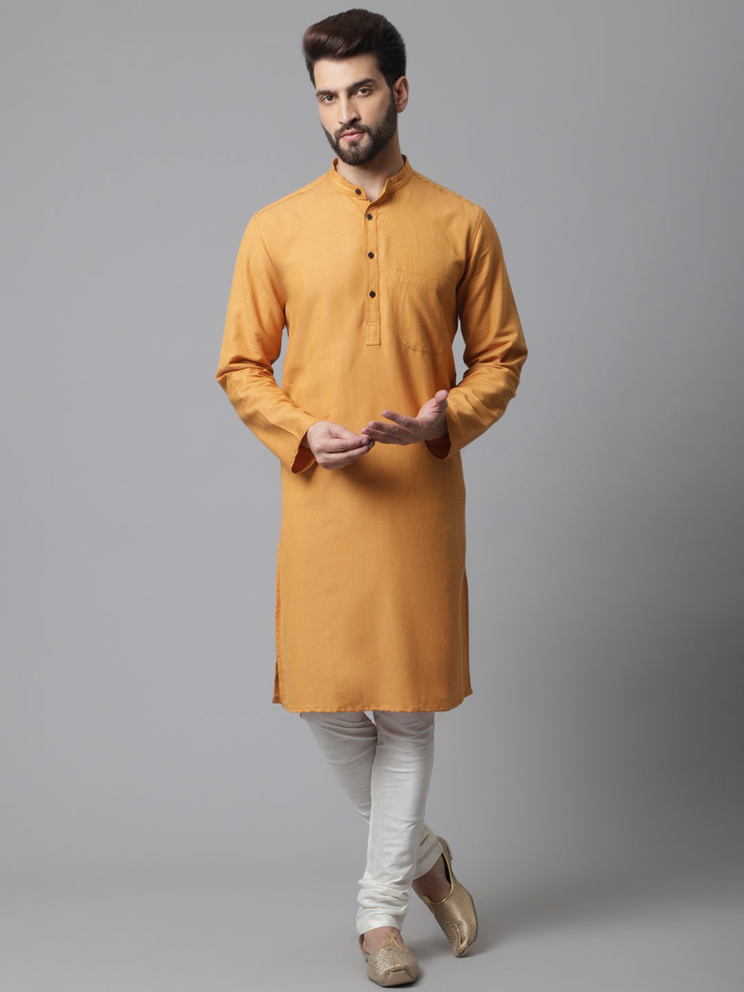 Even Apparels Yellow Solid Kurta With Band Collar | Swadesiicart