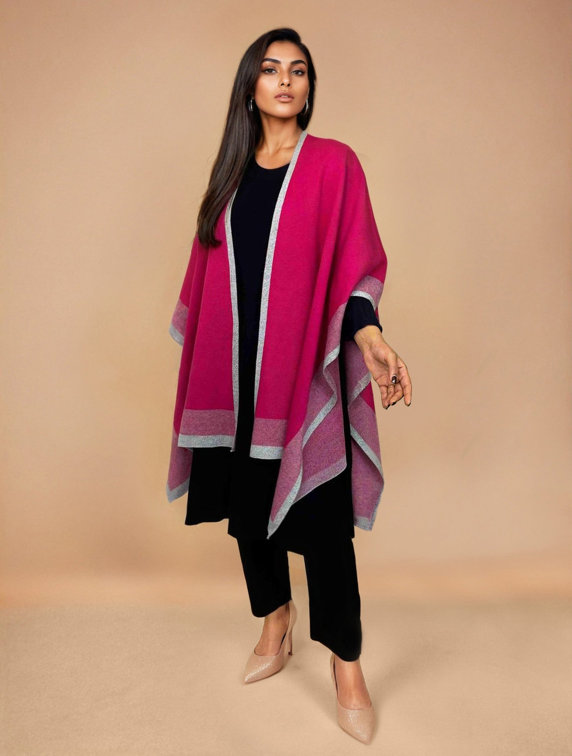 trueBrowns Pink Woollen Kaftan Cape | Swadesiicart