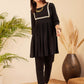 InWeave Women's Black Round Neck Square Gota Work Kurta Pant Set - Swadesiicart