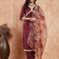 InWeave Women's Dark Burgundy Alia Neck Style Gota Set W Organza Dupatta - Swadesiicart