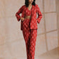 trueBrowns Red On Red Ikat Print Cotton Pant Suit Set | Swadesiicart