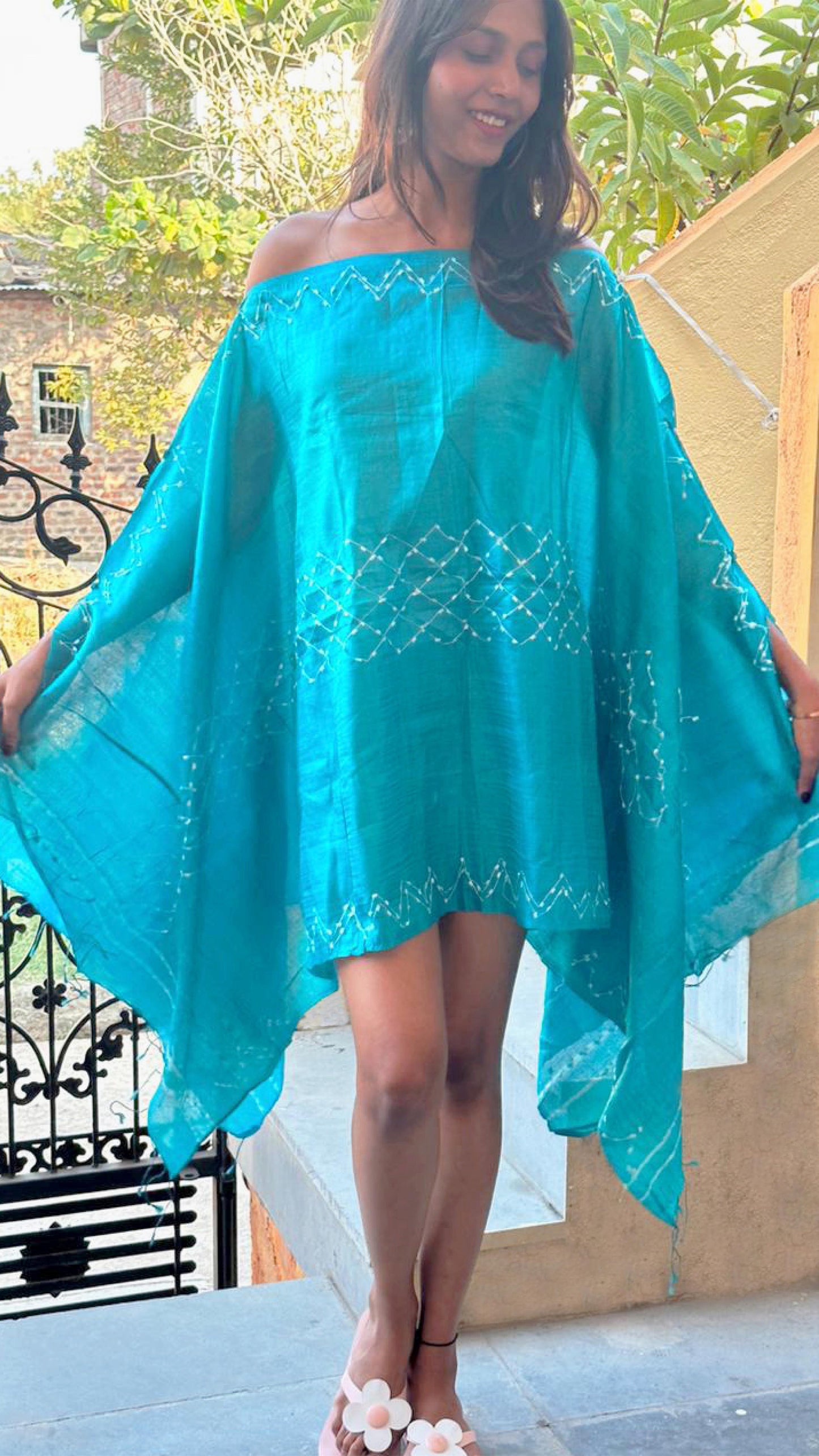 Noroke True Blue Silk Beachwear Cover Up | Swadesiicart