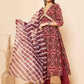 InWeave Women's Wine Ikkat Print Alia Cut Gota Work Kurta Set W Wine Leh Dup - Swadesiicart
