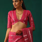 trueBrowns Rani Pink Cotton Silver Lurex Deep V-Neck Blouse | Swadesiicart
