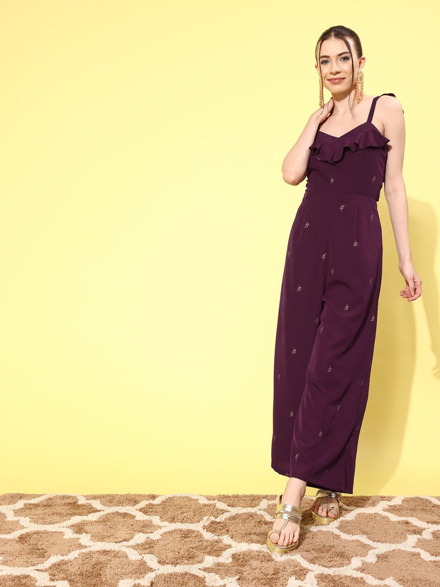 Ahalyaa Printed Basic Jumpsuit with Ruffles | Swadesiicart