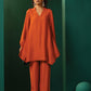 trueBrowns Rust Silk Collar Co-ord Set - Swadesiicart