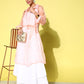 InWeave Women's Cream Strappy Kurta Set With Peach Organza Cape - Swadesiicart