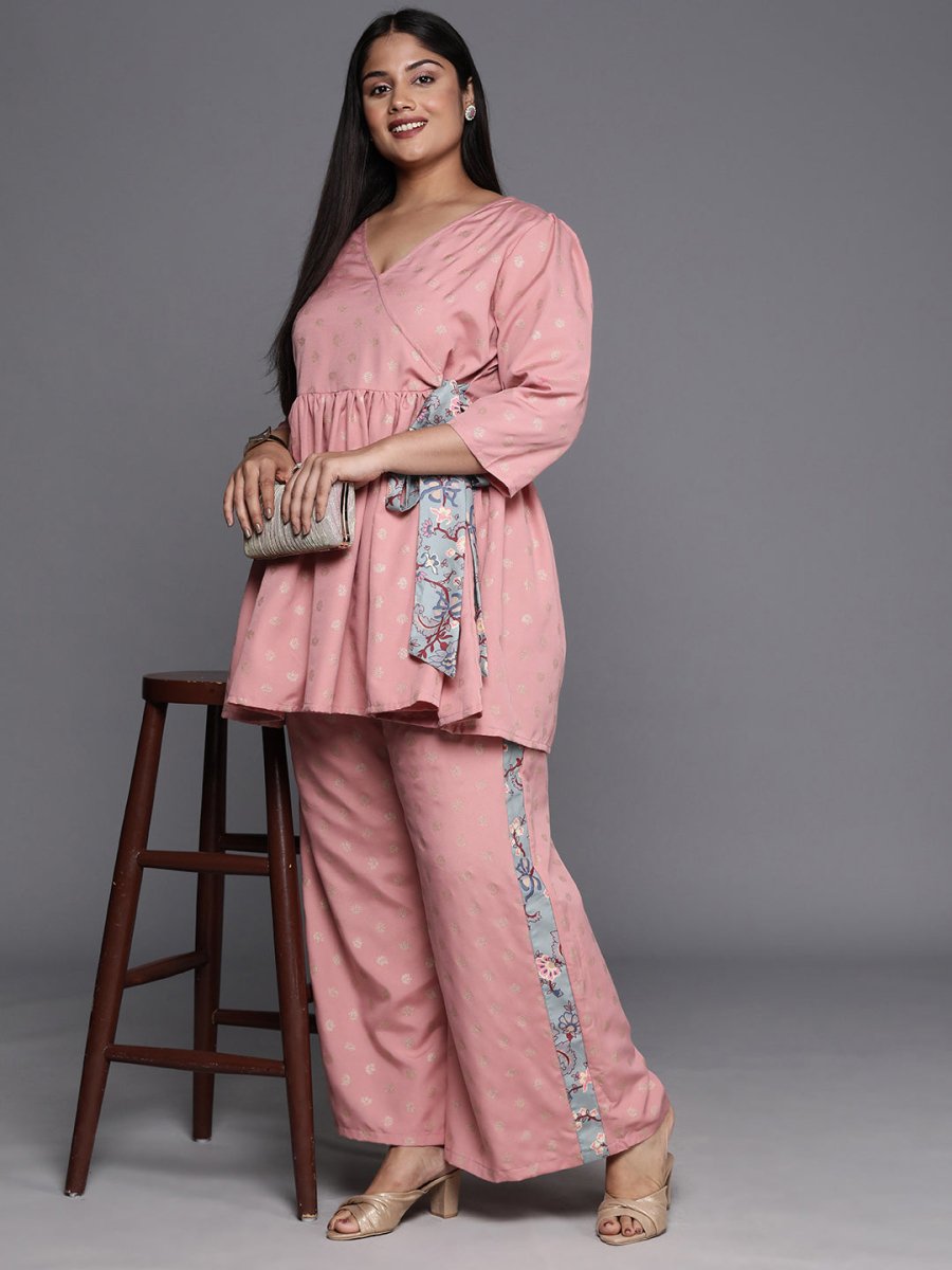 Ahalyaa Plus Size Ethnic Printed Wrap Tunic with Palazzos | Swadesiicart