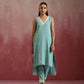 trueBrowns Aqua Blue Cotton Dobby High low Kurta Set | Swadesiicart