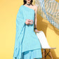 InWeave Women's Sky Blue Mirror Work One Shoulder Kurta Set With Dupatta - Swadesiicart