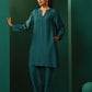 trueBrowns Teal Silk Relaxed Placket Co-ord Set - Swadesiicart