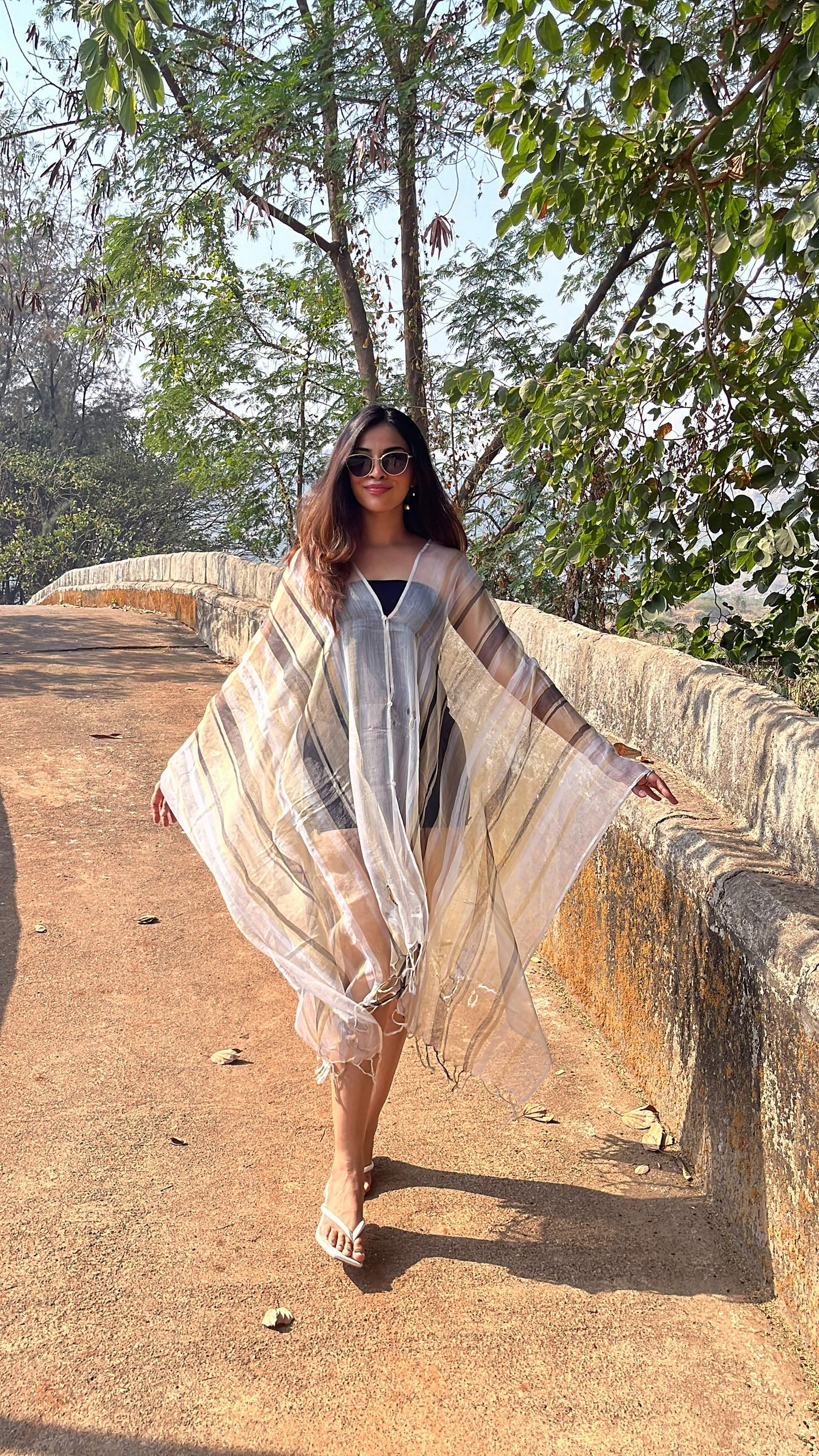 Noroke Silk Fabric Striped Silk Beachwear Cover Up | Swadesiicart