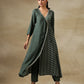 trueBrowns Dark Green Bandhani Printed Silk Angrakha Kurta Pant Set | Swadesiicart