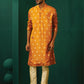 trueBrowns Men's Mustard Geometric Floral Viscose Silk Long Kurta | Swadesiicart