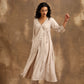 trueBrowns Beige Zig-Zag Print Silk Angrakha Kurta Pant Set | Swadesiicart