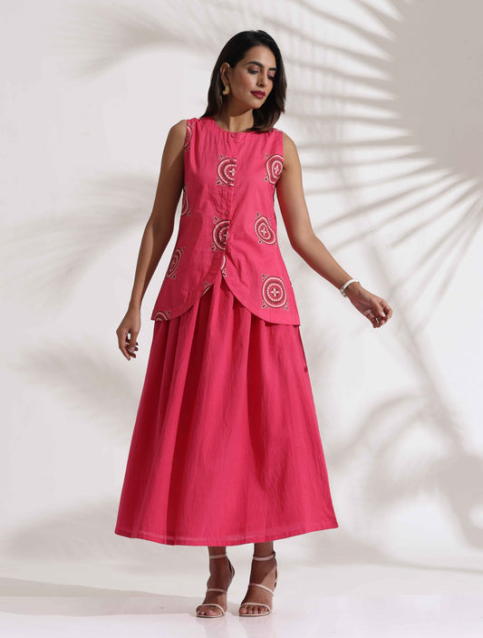 trueBrowns Pink Cotton Skirt Co-ord Set - Swadesiicart