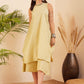 InWeave Women's Light Yellow Lurex Kantha Mandarin Neck Kurta Palazzo Set - Swadesiicart