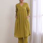 trueBrowns Avacado Green Dobby Flared Slit Kurta Pant Set | Swadesiicart