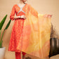 InWeave Women's Orange S Print Alia Cut Gota Work Kurta Set W Mustard Le Du - Swadesiicart