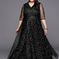Ahalyaa Plus Size Printed Net V-neck Maxi Ethnic Dress | Swadesiicart