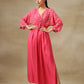 trueBrowns Pink Bandhani Printed Silk Drop Shoulder Dress | Swadesiicart
