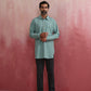 trueBrowns Men's Aqua Blue Cotton Shirt Collar Stylized Kurta | Swadesiicart