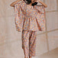 trueBrowns Multicolor Beige Overall Floral Block Print Cotton Kaftan Co-Ord Set - Swadesiicart