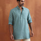 trueBrowns Men's Green Cotton Dobby Short Kurta | Swadesiicart