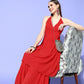 InWeave Women's Red Lace Work Backless Kurta Sharara Set - Swadesiicart