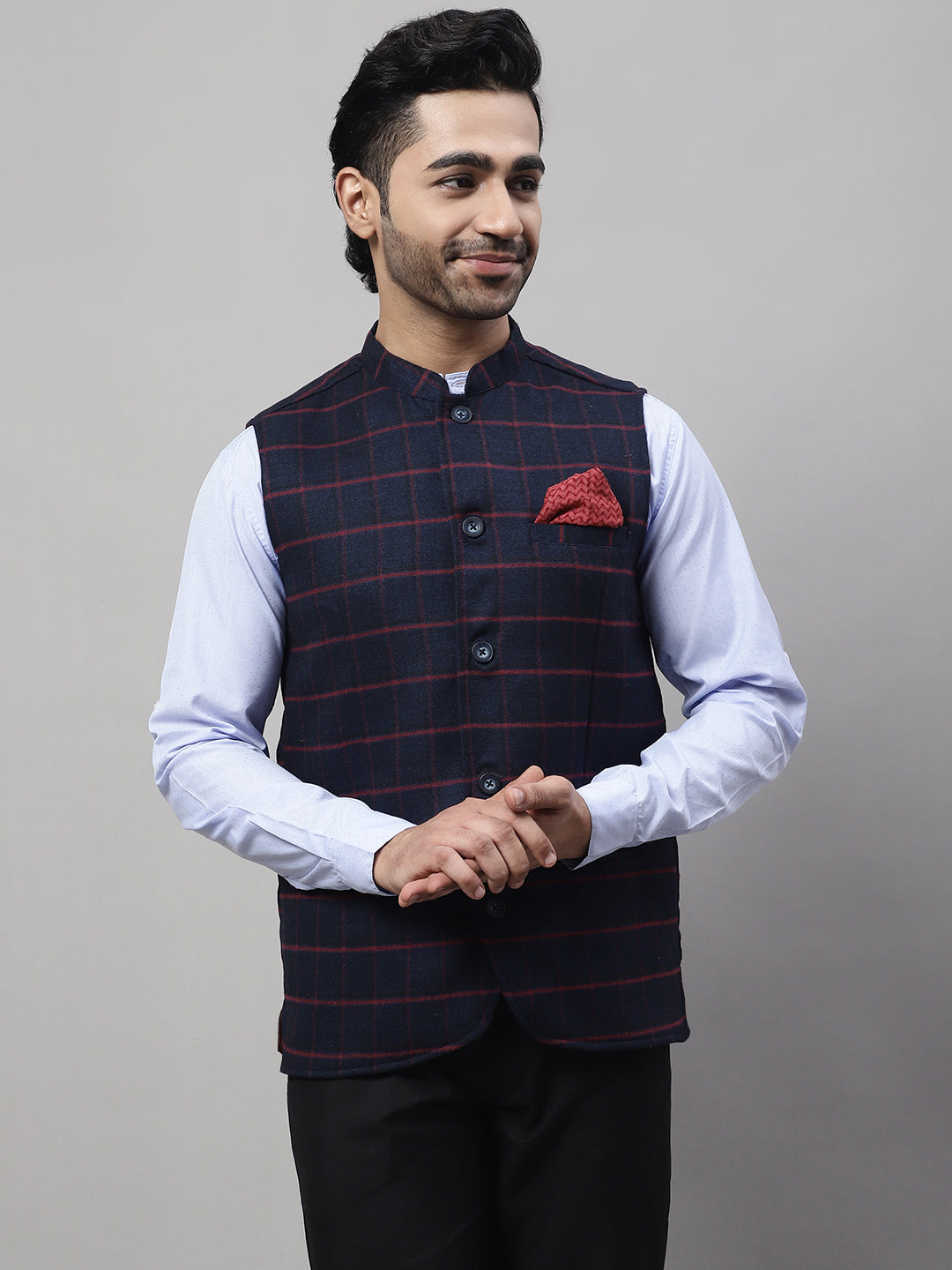 Even Apparels Men's Blue Nehru Jacket With Welt Pockets | Swadesiicart