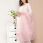 InWeave Women's Cream Straight Kurta Set W Pink White Print Organza Dupatta - Swadesiicart