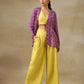 trueBrowns Lime Green Bandhani Printed Silk Top Pant with Purple Printed Jacket Set | Swadesiicart