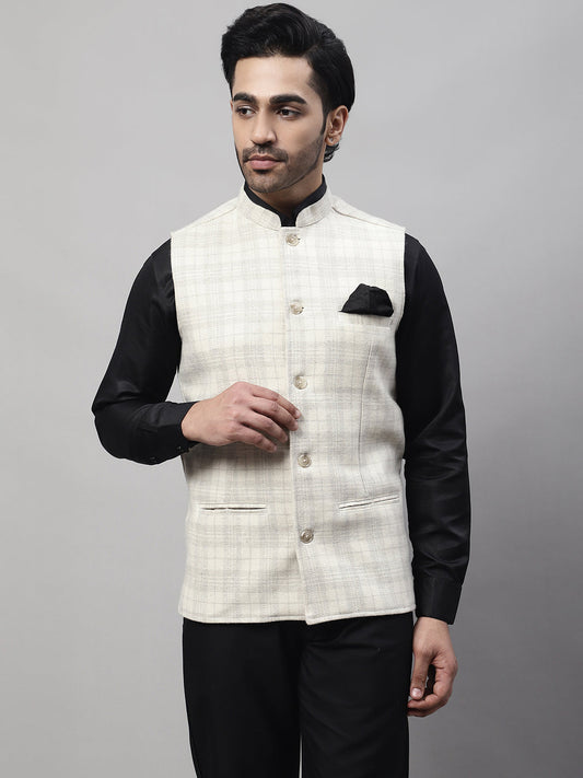 Even Apparels Men's Cream Pure Wool Nehru Jacket | Swadesiicart