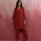 trueBrowns Maroon Modal V Neck Kurta Co-ord Set - Swadesiicart