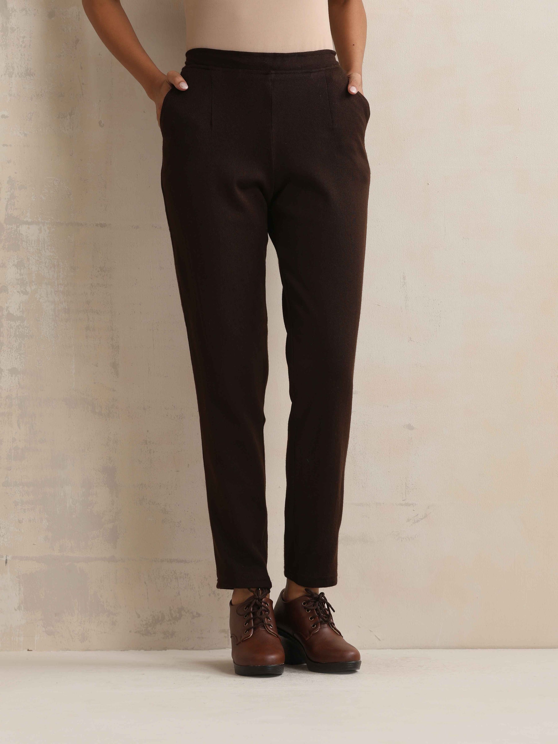trueBrowns Brown Woollen Pants | Swadesiicart