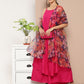 InWeave Women's Fuchsia Strappy Set With Navy Floral Organza Dupatta - Swadesiicart