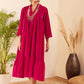 InWeave Women's Fuchsia Velvet Manderia V Neck Flared Dress - Swadesiicart