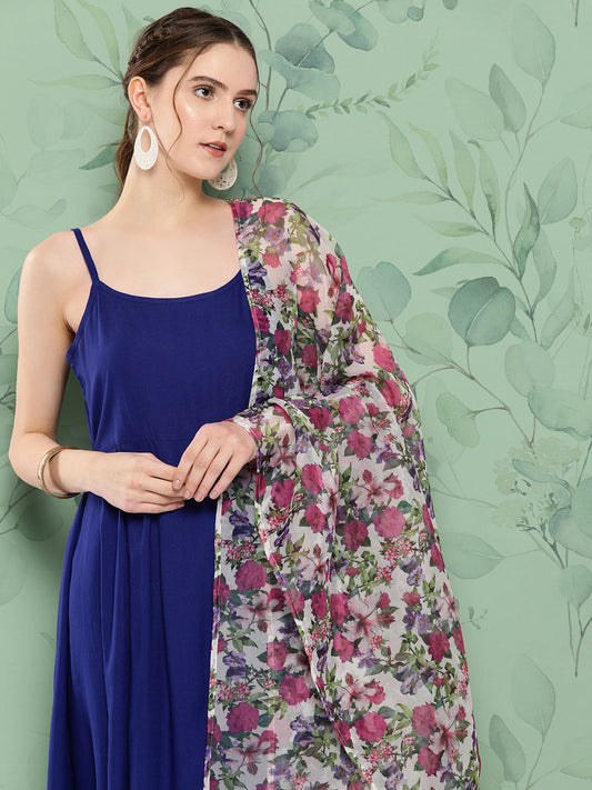 InWeave Women's Ink Blue Strappy Set W White Pink Or Duptta - Swadesiicart