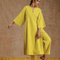 trueBrowns Lime Gold Cotton Relax High Slit Kurta Set | Swadesiicart