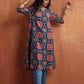 trueBrowns Black Ajrak Print A-line Kurta Set | Swadesiicart