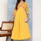 Ahalyaa Floral Print Crepe Empire Midi Ethnic Dress | Swadesiicart
