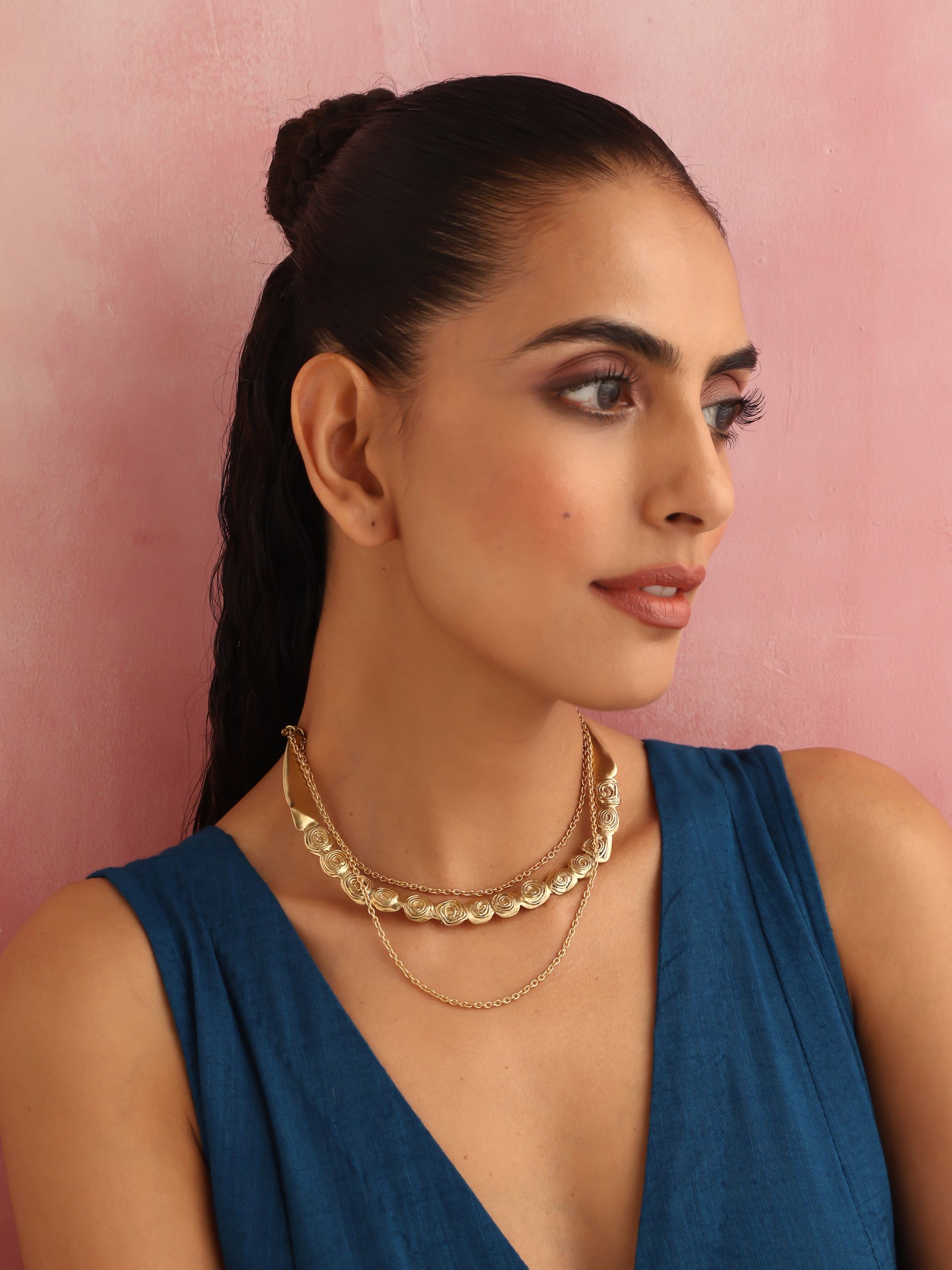 trueBrowns Brass Rose Layererd Necklace | Swadesiicart