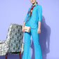 InWeave Women's Aqua Blue Coord Set With Maroon Abstract Scarf - Swadesiicart