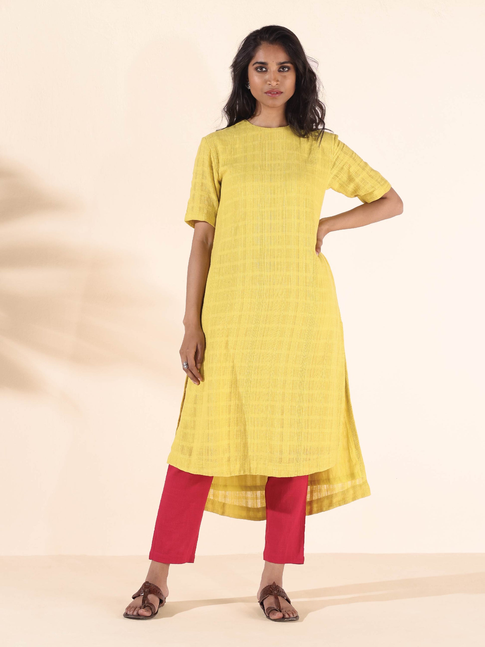 trueBrowns Lime Cotton Dobby Kurta Pant Set | Swadesiicart