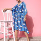 InWeave Women's Ink Blue Indian Bull Print Kaftan - Swadesiicart