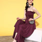 InWeave Women's Wine Mirror Work Off Shoulder Kurta Set - Swadesiicart