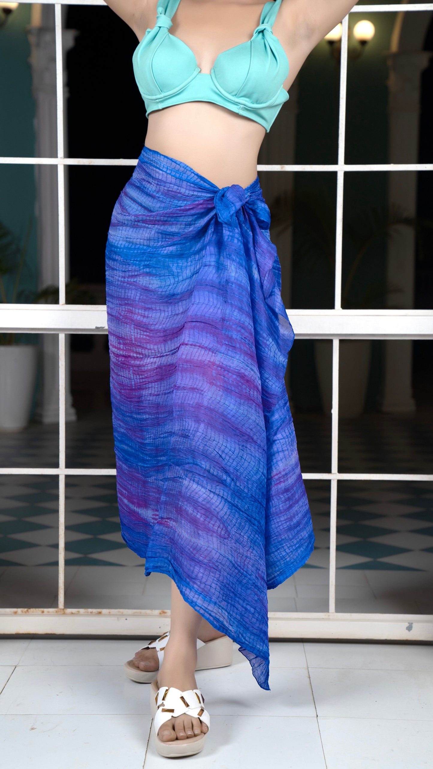 Noroke Silk Ultramarine Silk Sarong - Blue | Swadesiicart