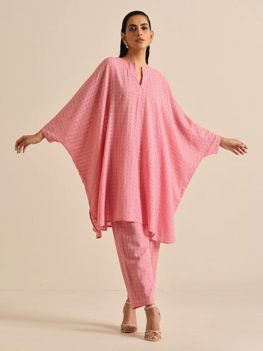 trueBrowns Light Pink Dobby Oversized Co-Ord Set - Swadesiicart