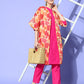 InWeave Women's Red Mustard Chintz Long Organza Cape - Swadesiicart