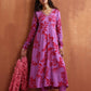 trueBrowns Purple Print A-line Kurta Set | Swadesiicart